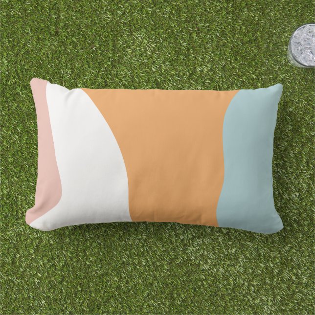 Abstract Pastel Pink Blue Orange Contemporary Chic Lumbar Cushion (Grass)