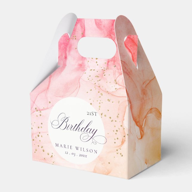 Abstract Pastel Pink Orange Any Age Birthday Favour Box (Front Side)