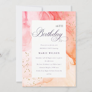 Abstract Pastel Pink Orange Any Age Birthday Invitation