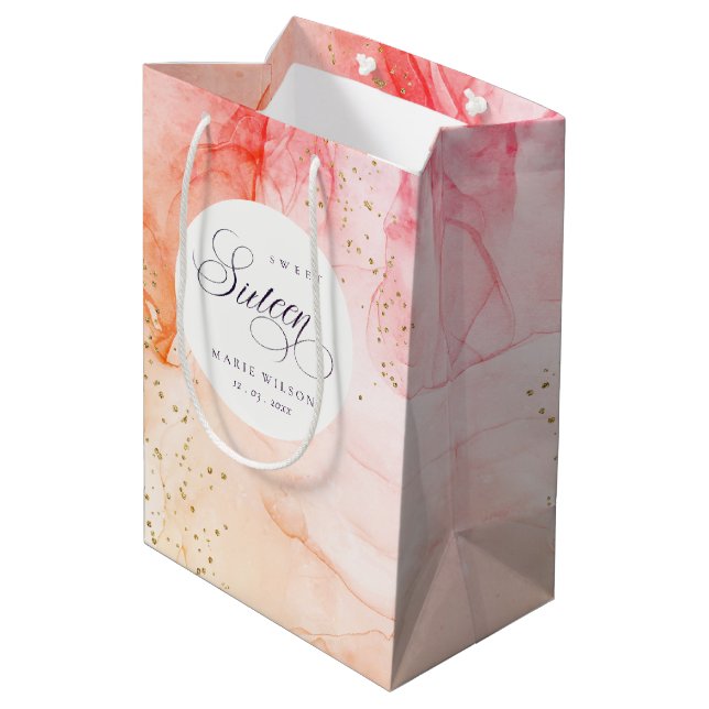 Abstract Pastel Pink Orange Sweet 16 Birthday Medium Gift Bag (Back Angled)