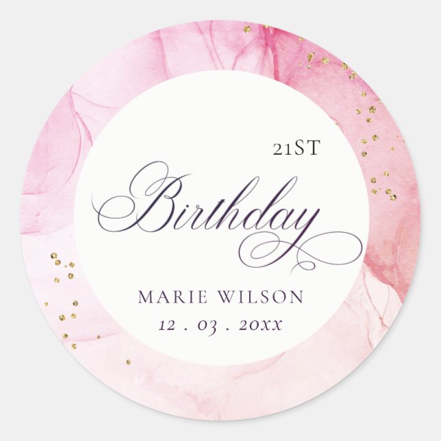 Abstract Pastel Pink Purple Any Age Birthday Classic Round Sticker (Front)