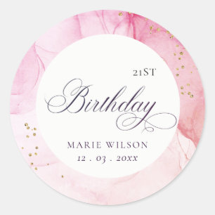 Abstract Pastel Pink Purple Any Age Birthday Classic Round Sticker