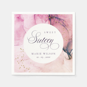 Abstract Pastel Pink Purple Navy Sweet 16 Birthday Napkin