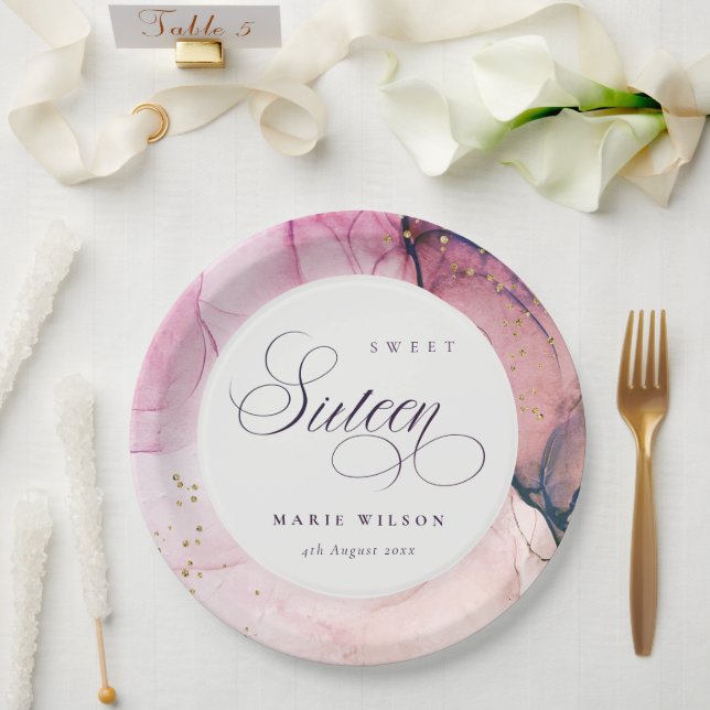 Abstract Pastel Pink Purple Navy Sweet 16 Birthday Paper Plate (Wedding)