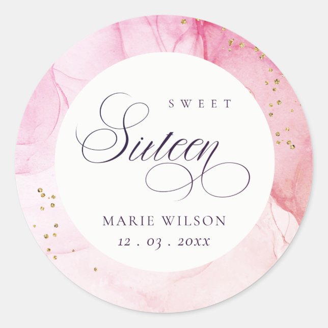 Abstract Pastel Pink Purple Sweet 16 Birthday Classic Round Sticker (Front)