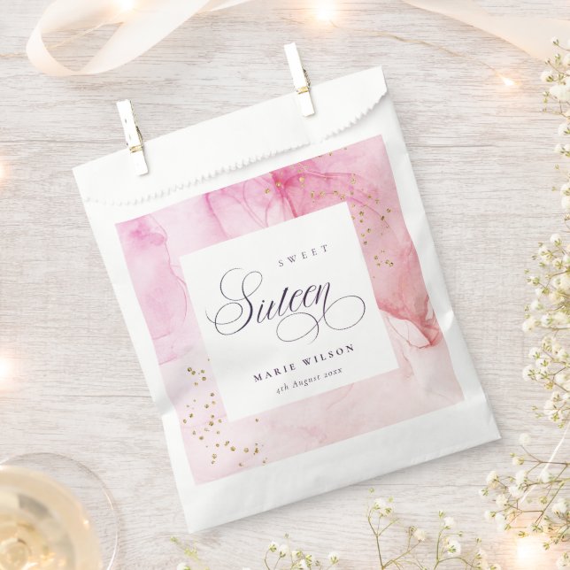 Abstract Pastel Pink Purple Sweet 16 Birthday Favour Bags (Clipped)
