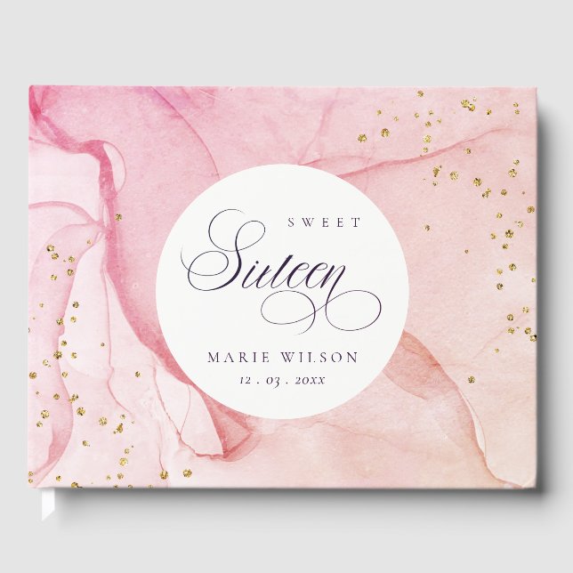Abstract Pastel Pink Purple Sweet 16 Birthday Guest Book (Front)