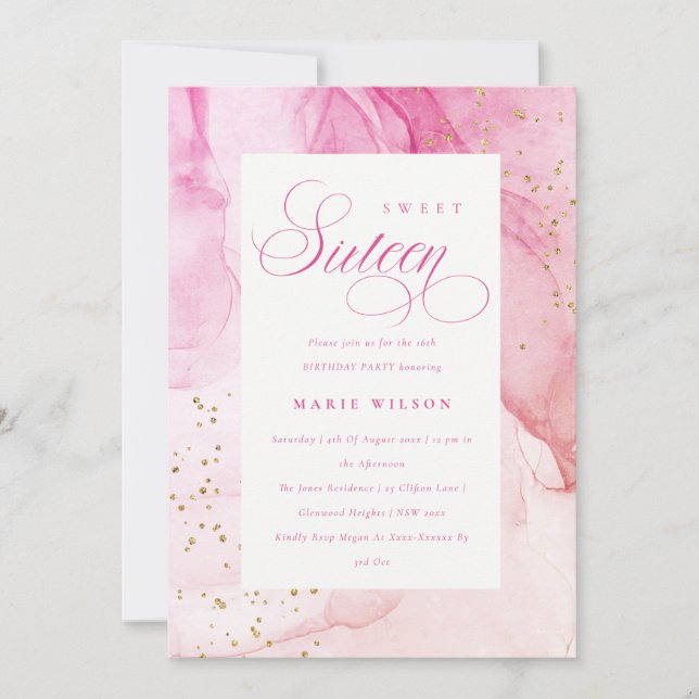 Abstract Pastel Pink Purple Sweet 16 Birthday Invitation (Front)