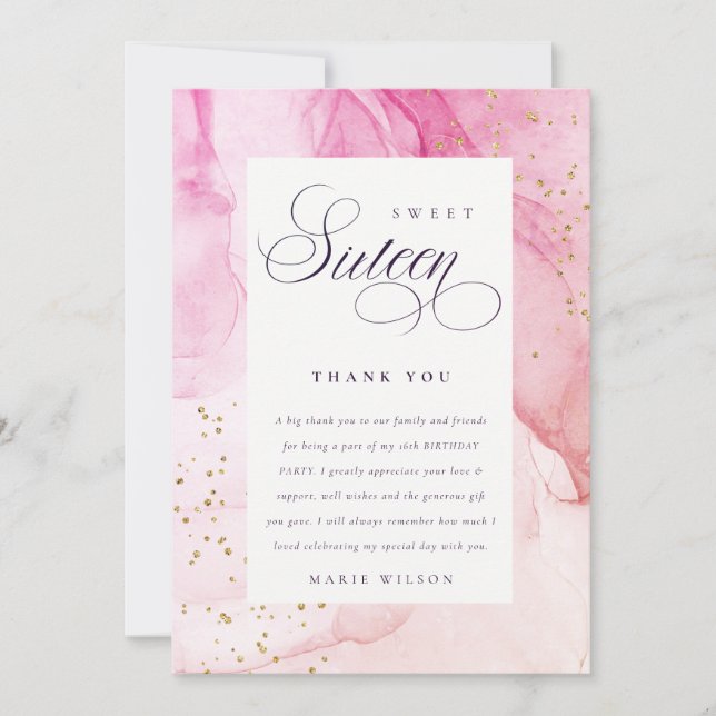 Abstract Pastel Pink Purple Sweet 16 Birthday Thank You Card (Front)