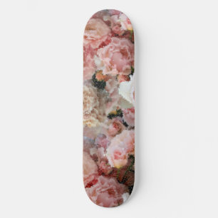 Abstract pastel pink rose overlay pixel art   skateboard