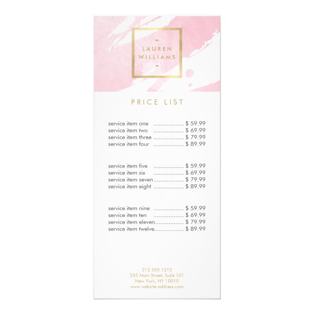 Abstract Pastel Pink Watercolor Brushstrokes Rack Card (Front)