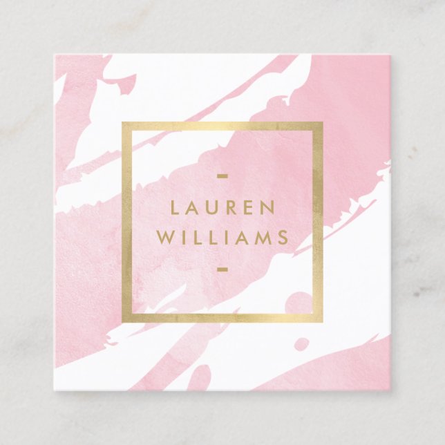 Abstract Pastel Pink Watercolor Brushstrokes Square Business Card (Front)