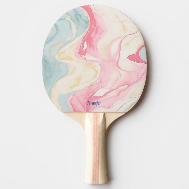 Abstract Pastel Print Ping Pong Paddle with Name (Front)