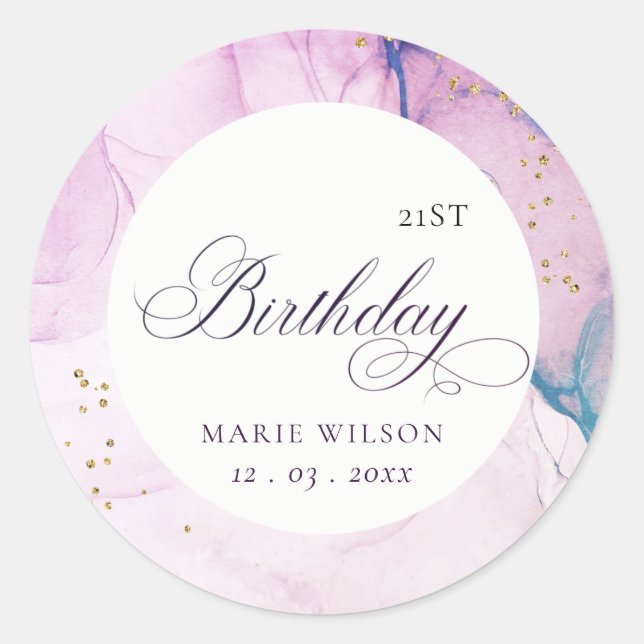 Abstract Pastel Purple Blue Teal Any Age Birthday Classic Round Sticker (Front)