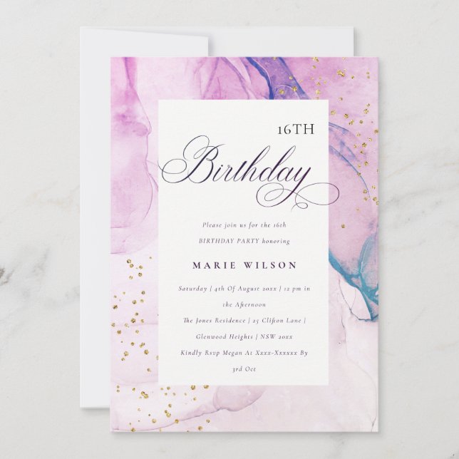 Abstract Pastel Purple Blue Teal Any Age Birthday Invitation (Front)