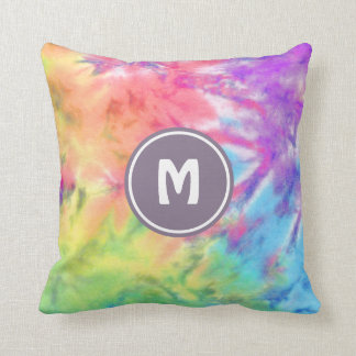 Abstract Pastel Rainbow Fun Batik Tie Dye Monogram Cushion