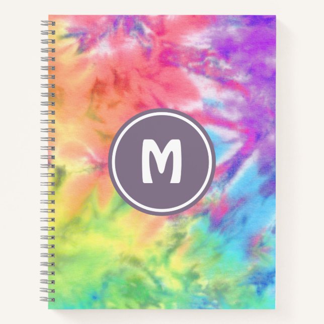 Abstract Pastel Rainbow Fun Batik Tie Dye Monogram Notebook (Front)
