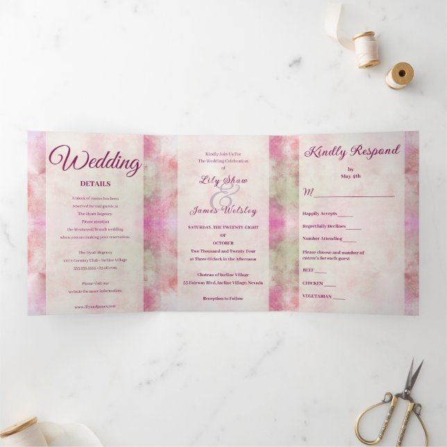 Abstract Pastel Springtime Wedding Tri-Fold Invitation (Inside)