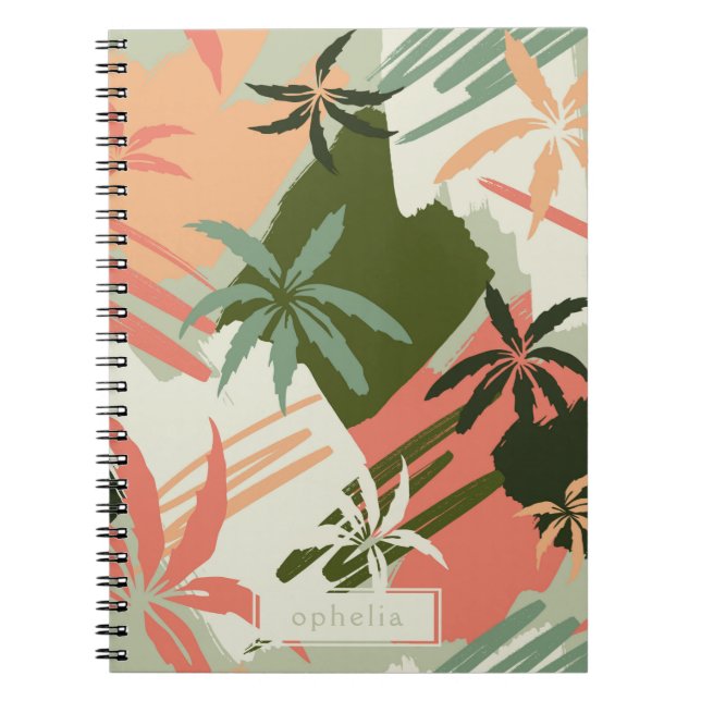 Abstract Pastel Summer Palm Tree Pattern Notebook (Front)