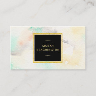 *~* Abstract Pastel Watercolor  Glitter Gold Frame Business Card