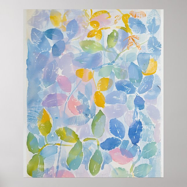 Abstract Pastel Watercolor Leaves Poster (Front)