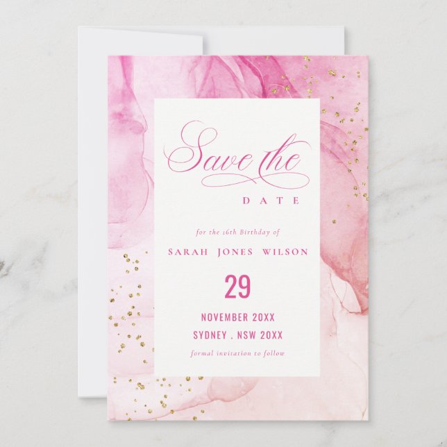 Abstract Pastel Watercolor Pink Purple Birthday Save The Date (Front)