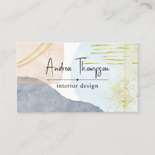 Abstract Pastel Watercolor Shapes Gold Foil Business Card