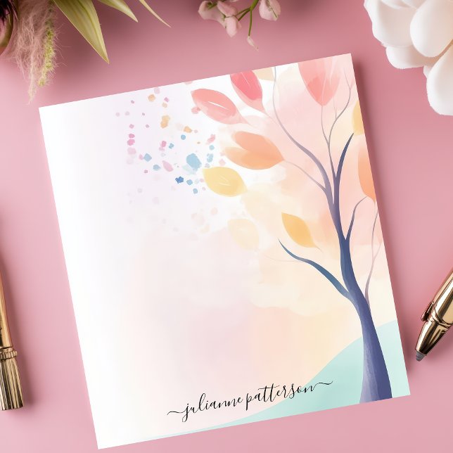 Abstract Pastel Watercolor Tree Personalised Name Notepad (Creator Uploaded)