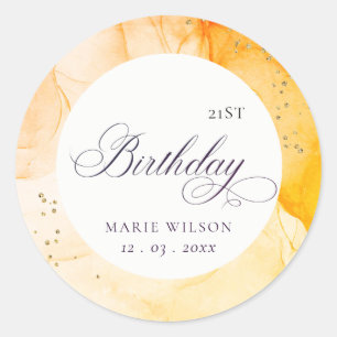 Abstract Pastel Yellow Orange Any Age Birthday Classic Round Sticker