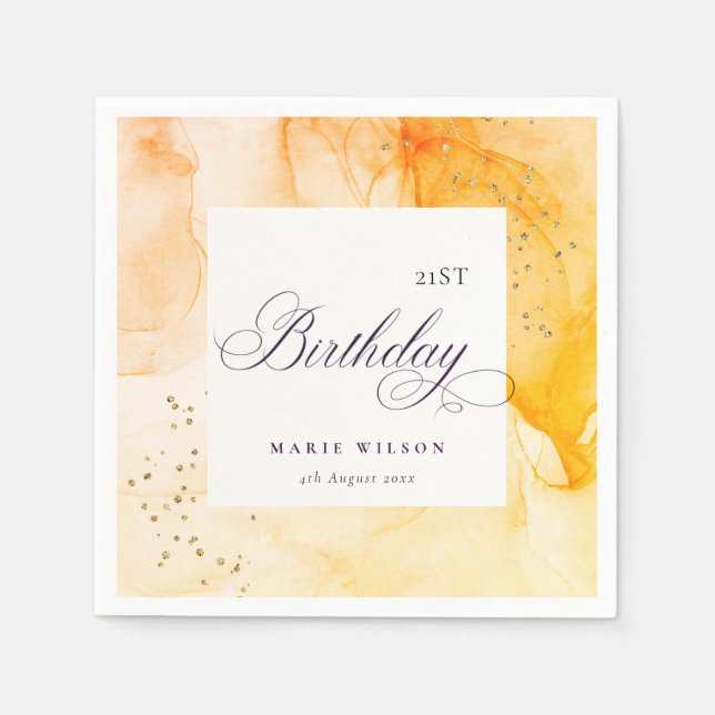 Abstract Pastel Yellow Orange Any Age Birthday Napkin (Front)