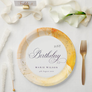 Abstract Pastel Yellow Orange Any Age Birthday Paper Plate