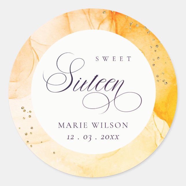 Abstract Pastel Yellow Orange Sweet 16 Birthday Classic Round Sticker (Front)