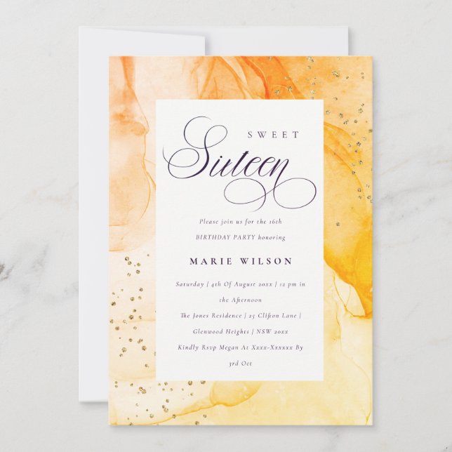 Abstract Pastel Yellow Orange Sweet 16 Birthday Invitation (Front)