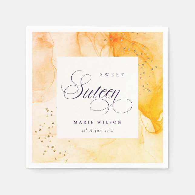 Abstract Pastel Yellow Orange Sweet 16 Birthday Napkin (Front)