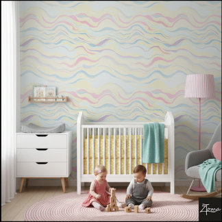 Abstract Pastel Yellow Pink Wavy Pattern Wallpaper