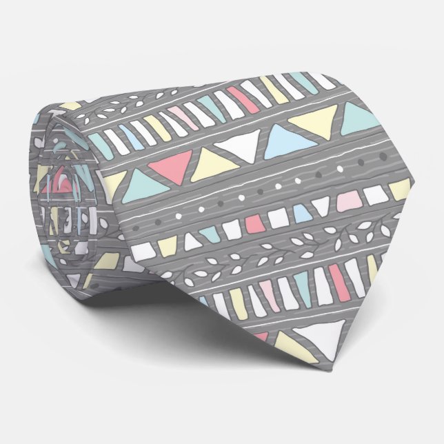 Abstract Pastels on Grey Pattern Tie (Rolled)