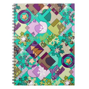 Abstract patchwork Christmas design New Year symbo Notebook