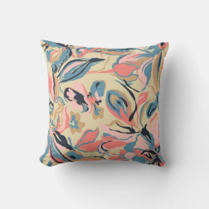 Abstract patchwork: geometric floral cream. cushion