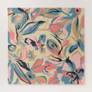 Abstract patchwork: geometric floral cream. jigsaw puzzle