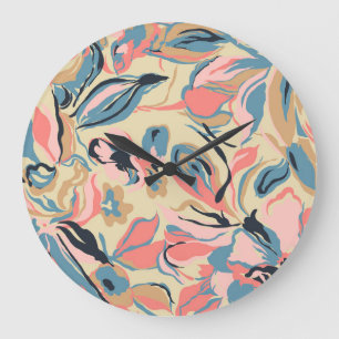 Abstract patchwork: geometric floral cream. large clock