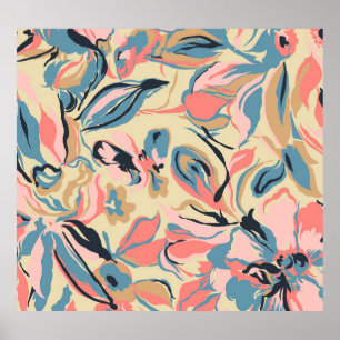 Abstract patchwork: geometric floral cream. poster