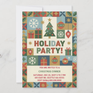 Abstract Patchwork Holiday Christmas Party Invitation