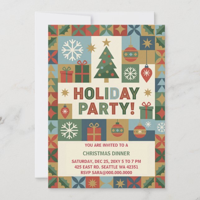 Abstract Patchwork Holiday Christmas Party Invitation (Front)