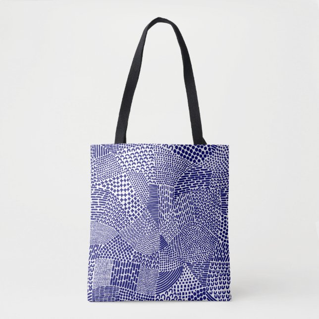 Abstract Patchwork Map - Deep Navy Blue on White Tote Bag (Front)