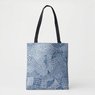 Abstract Patchwork Map - Indigo Dye Blue on White Tote Bag