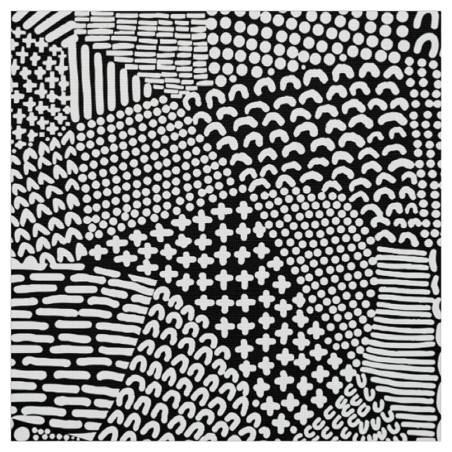 Abstract Patchwork Map - White on Black Fabric (Swatch)