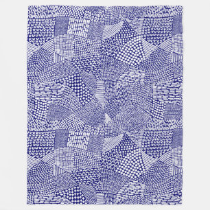 Abstract Patchwork Map - White on Deep Navy Blue Fleece Blanket