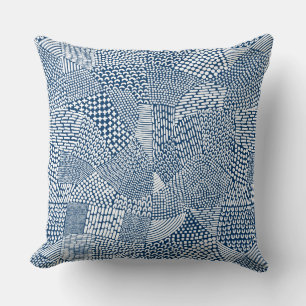 Abstract Patchwork Map - White on Indigo Dye Blue Cushion