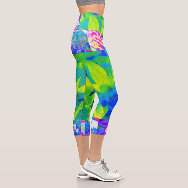 Abstract Patchwork Sunflower Garden Collage Capri Leggings (Right)