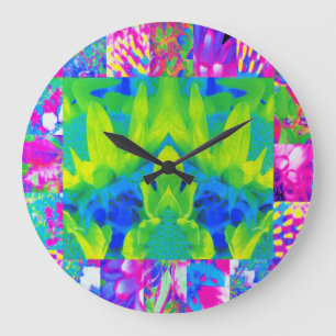 Abstract Patchwork Sunflower Garden Collage Large Clock